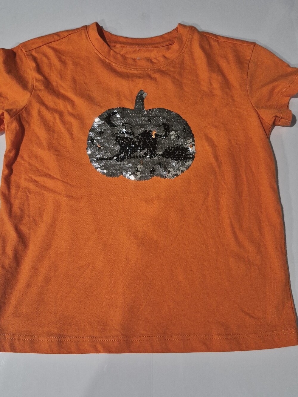 Cat & Jack Orange Pumpkin Sequin Tee Size M8